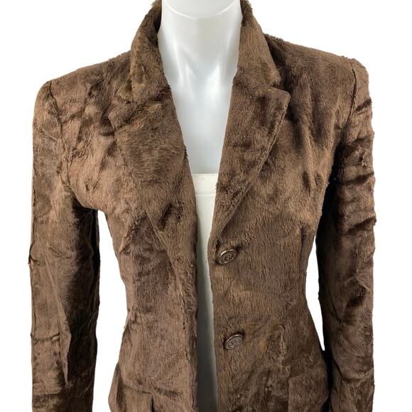 Hugo Buscati Brown Fleece Faux Fur Long Sleeve Notch Blazer Coat Jacket Size S - Picture 3 of 4
